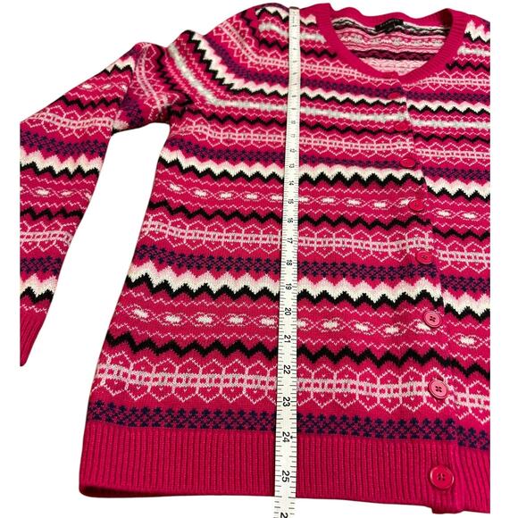 TALBOTS Pink Red Fairisle Fair Isle Nordic Cardigan Long Sleeve Sweater Sz LARGE - Picture 6 of 6